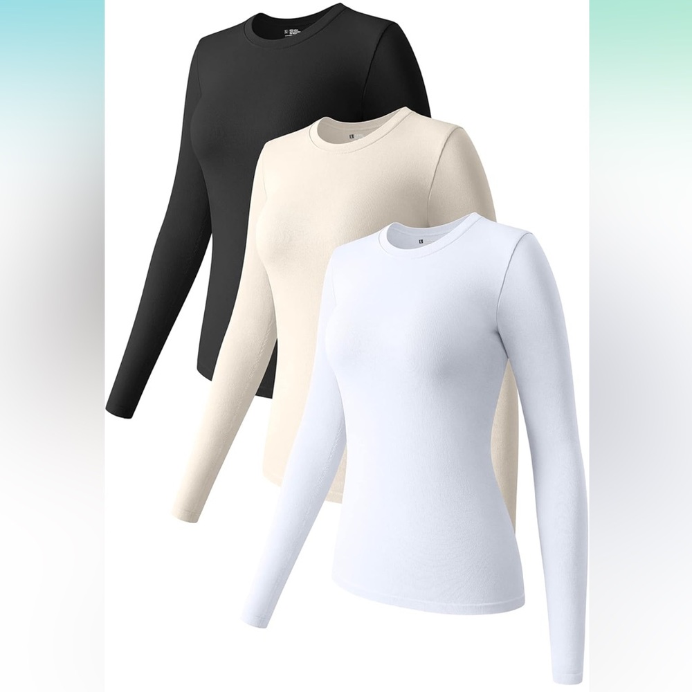 OQQ Women’s 3 Pack Long Sleeve Ribbed Crew Layering Tee